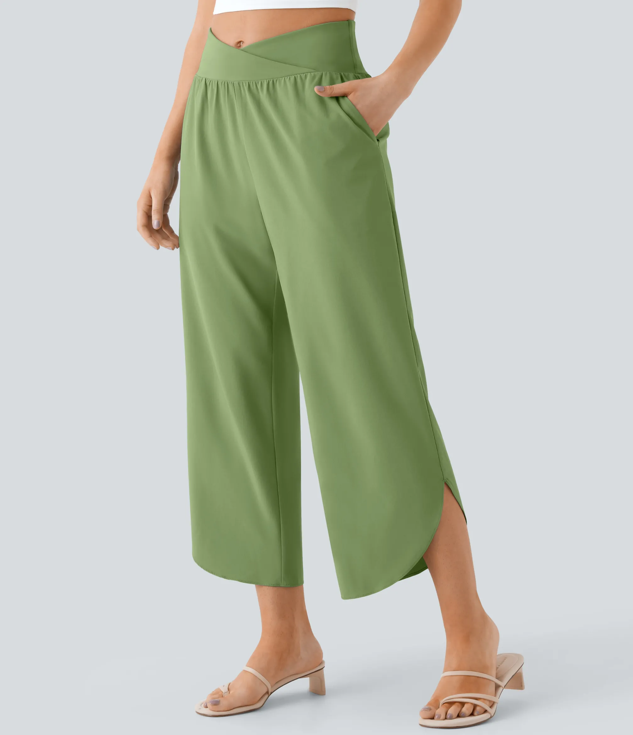 Flowy Pants|High-Waisted Pants<HALARA Breezeful™ High Waisted Crossover Pocket Quick Dry Pants