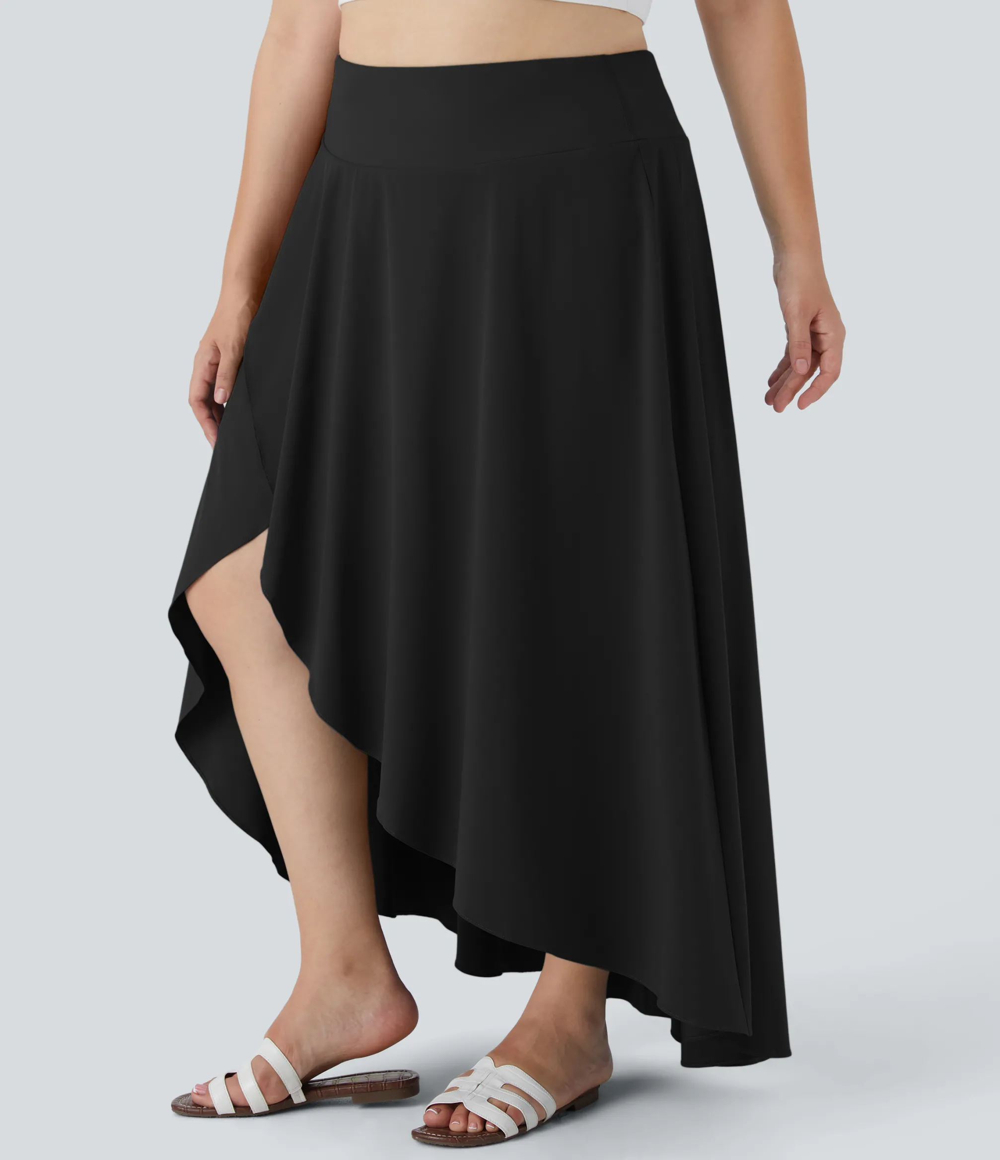 Maxi & Midi Skirts|Flowy Skirts<HALARA Breezeful™ High Waisted High Low Ruffle 2-in-1 Flowy Midi Quick Dry Casual Plus Size Skirt