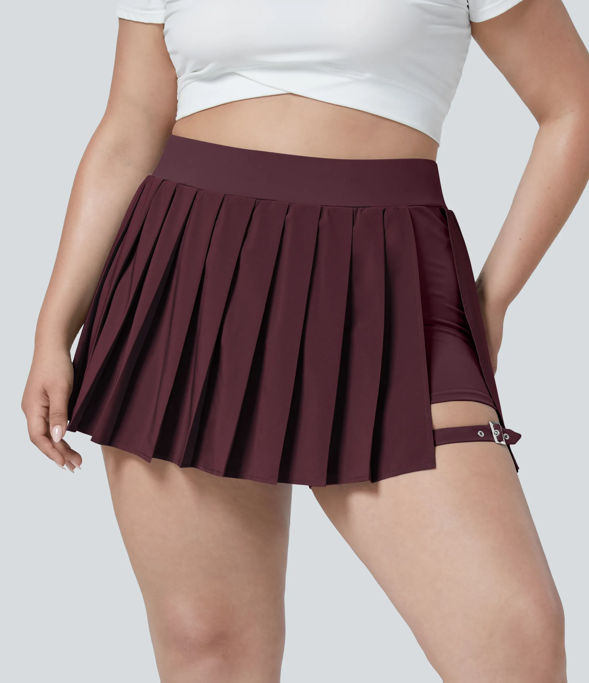 Flowy Skirts|Plus Size<HALARA Breezeful™ High Waisted Pleated 2-in-1 Pocket Adjustable Buckle Quick Dry Micro Mini Casual Plus Size Skirt