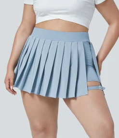 Flowy Skirts|Plus Size<HALARA Breezeful™ High Waisted Pleated 2-in-1 Pocket Adjustable Buckle Quick Dry Micro Mini Casual Plus Size Skirt