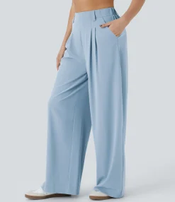 Flowy Pants|High-Waisted Pants<HALARA Breezeful™ High Waisted Pocket Wide Leg Flowy Solid Palazzo Quick Dry Casual Pants