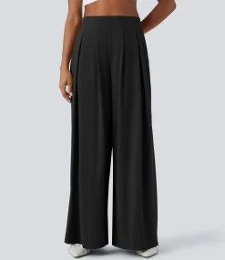 Flowy Pants|High-Waisted Pants<HALARA Breezeful™ High Waisted Pocket Shirred Wide Leg Flowy Solid Palazzo Quick Dry Casual Pants
