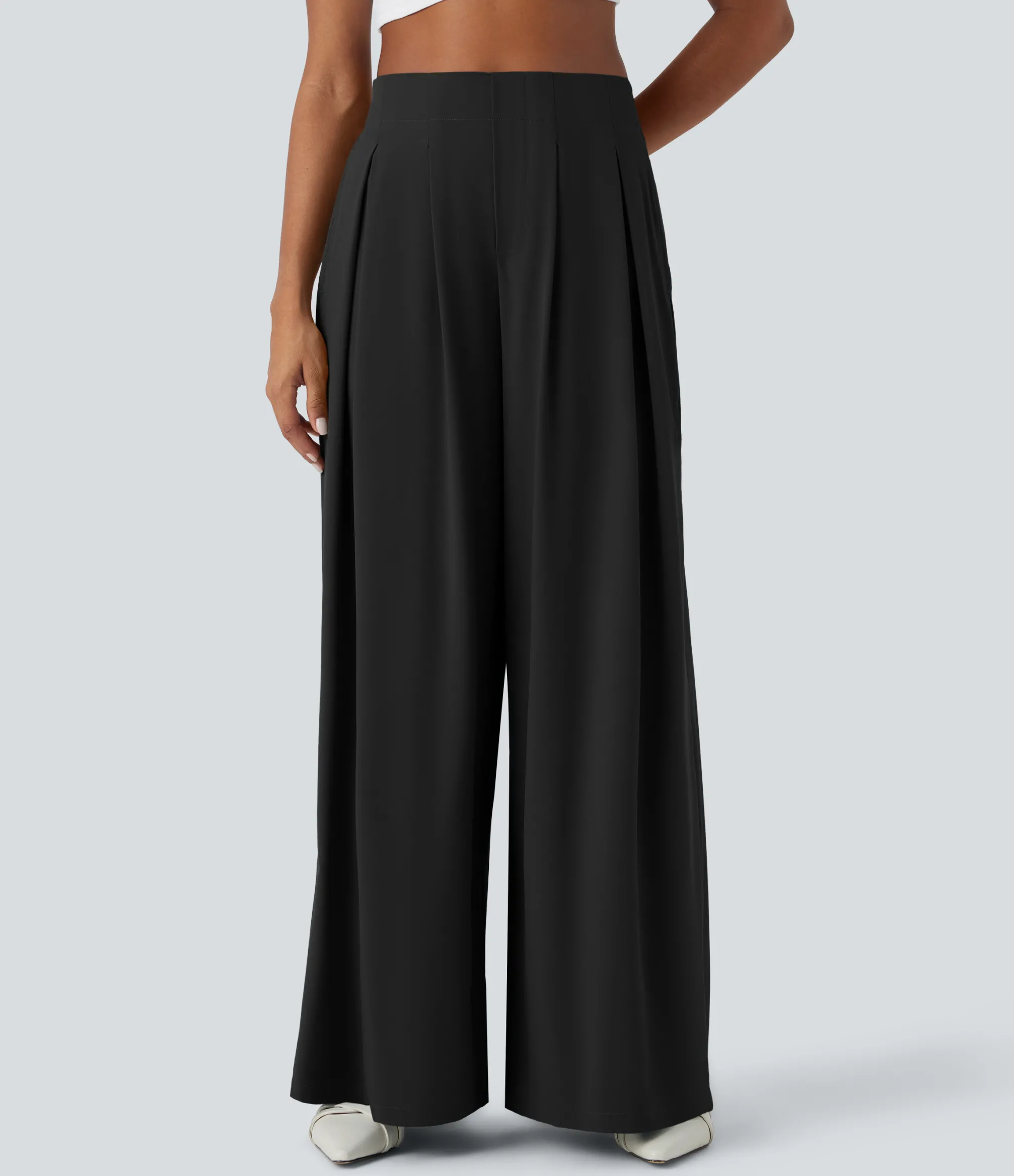 Flowy Pants|High-Waisted Pants<HALARA Breezeful™ High Waisted Pocket Shirred Wide Leg Flowy Solid Palazzo Quick Dry Casual Pants