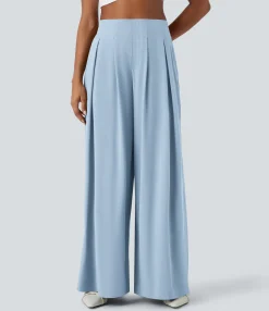 Flowy Pants|High-Waisted Pants<HALARA Breezeful™ High Waisted Pocket Shirred Wide Leg Flowy Solid Palazzo Quick Dry Casual Pants