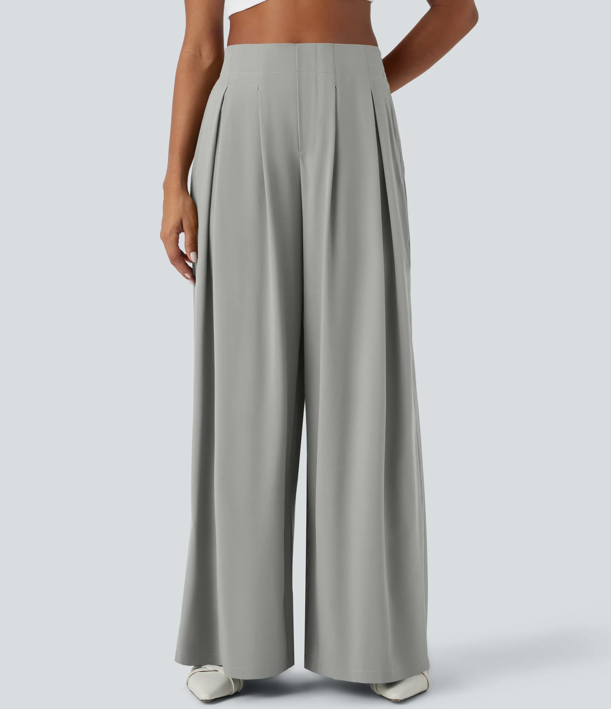 Flowy Pants|High-Waisted Pants<HALARA Breezeful™ High Waisted Pocket Shirred Wide Leg Flowy Solid Palazzo Quick Dry Casual Pants