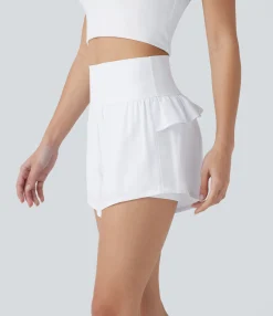 Active Shorts|Shorts<HALARA Breezeful™ High Waisted Ruffle Contrast Mesh 2-in-1 Quick Dry Yoga Shorts