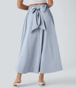 Flowy Skirts|Skirts<HALARA Breezeful™ High Waisted Shirred Tie Back Crossover 2-in-1 Flowy Quick Dry Casual Skirt with Pockets