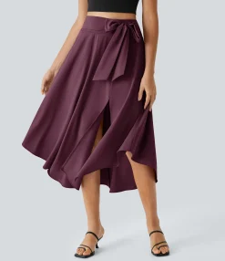 Maxi & Midi Skirts|Flowy Skirts<HALARA Breezeful™ High Waisted Tie Side 2-in-1 Curved Hem Flowy Quick Dry Midi Casual Skirt
