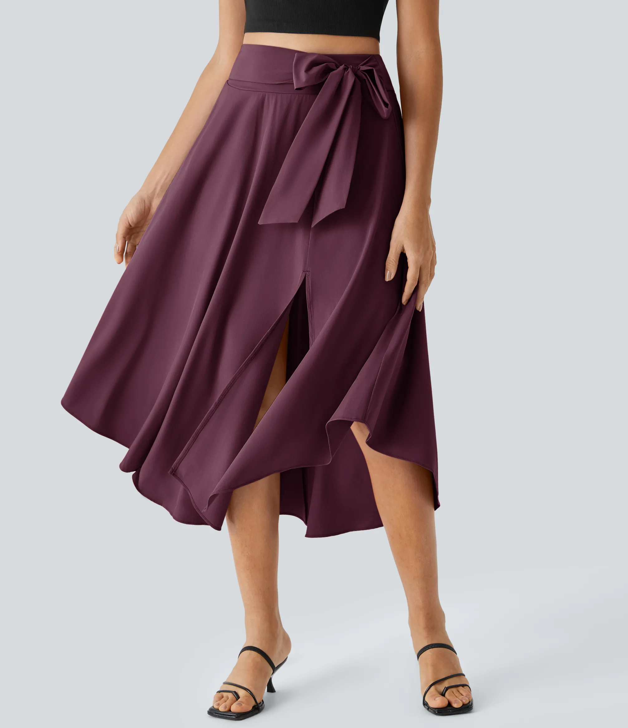 Maxi & Midi Skirts|Flowy Skirts<HALARA Breezeful™ High Waisted Tie Side 2-in-1 Curved Hem Flowy Quick Dry Midi Casual Skirt