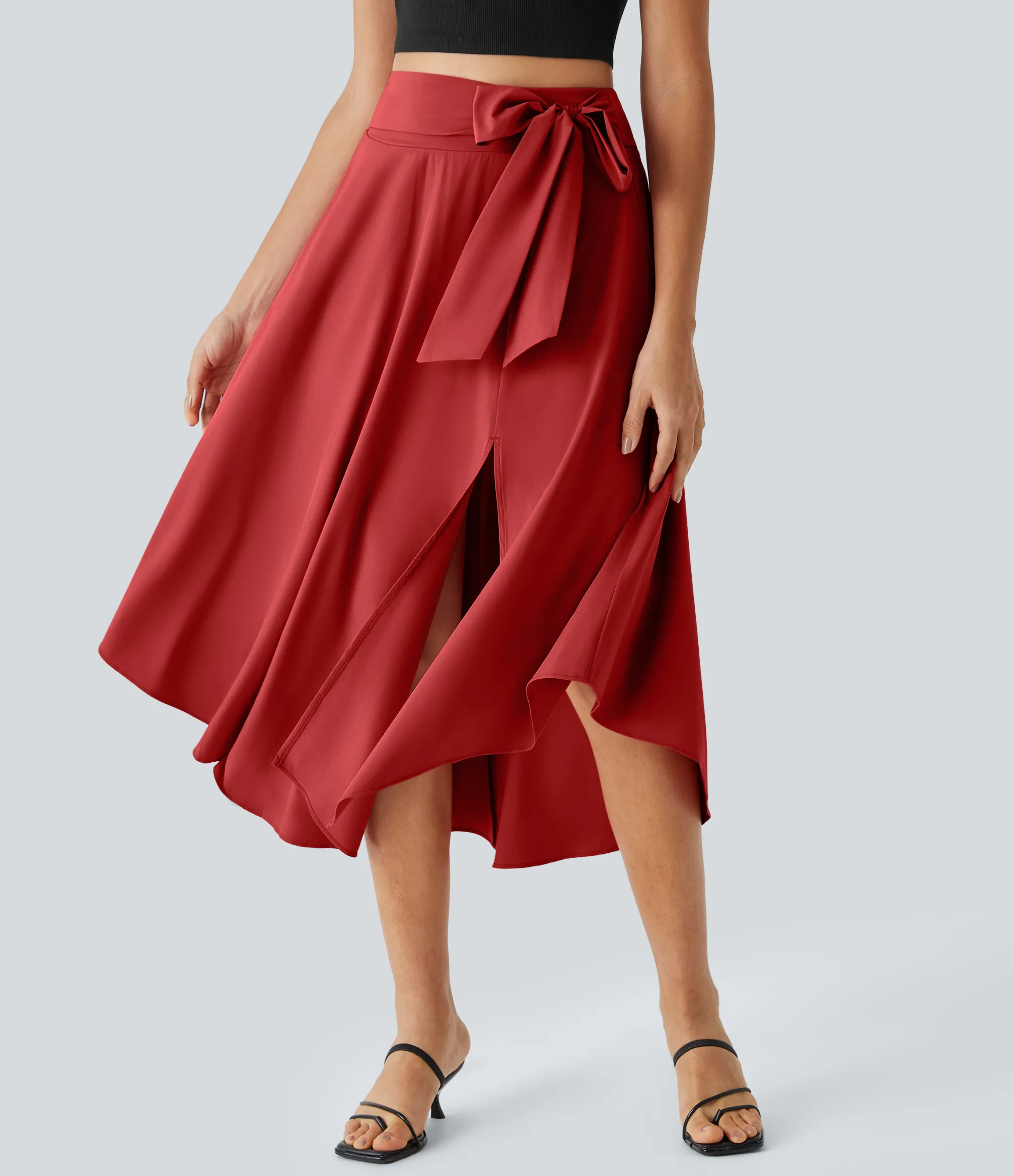 Maxi & Midi Skirts|Flowy Skirts<HALARA Breezeful™ High Waisted Tie Side 2-in-1 Curved Hem Flowy Quick Dry Midi Casual Skirt