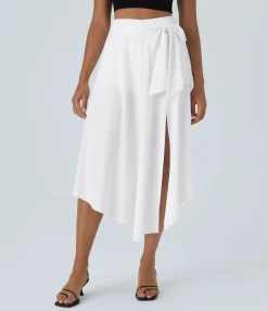 Maxi & Midi Skirts|Flowy Skirts<HALARA Breezeful™ High Waisted Tie Side 2-in-1 Curved Hem Flowy Quick Dry Midi Casual Skirt