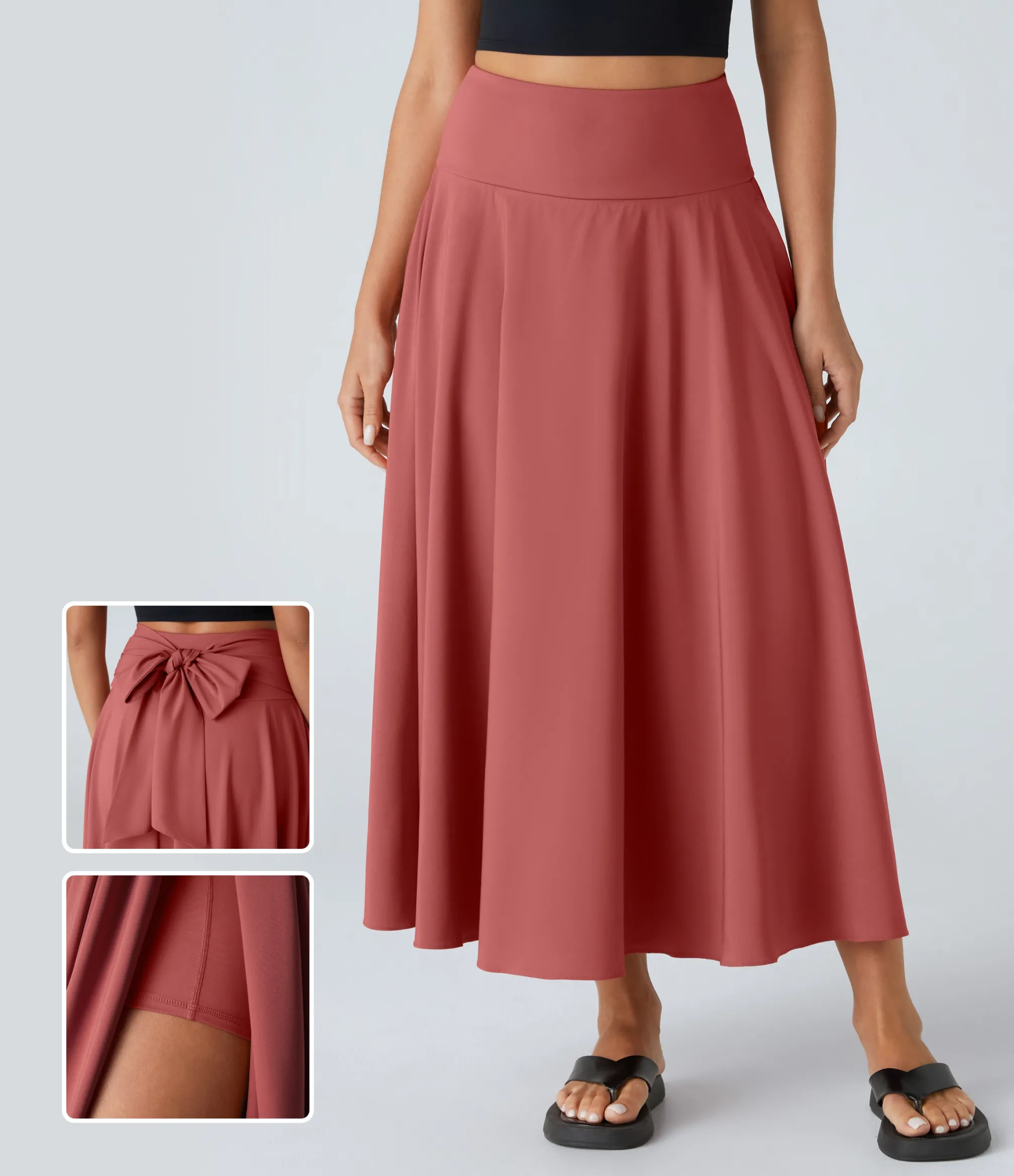 Maxi & Midi Skirts|Flowy Skirts<HALARA Breezeful™ High Waisted Tie Pocket 2-in-1 Flowy Quick Dry Midi Casual Skirt
