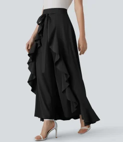 Flowy Pants|High-Waisted Pants<HALARA Breezeful™ High Waisted Tie Pocket Ruffle Flowy Quick Dry Work Pants