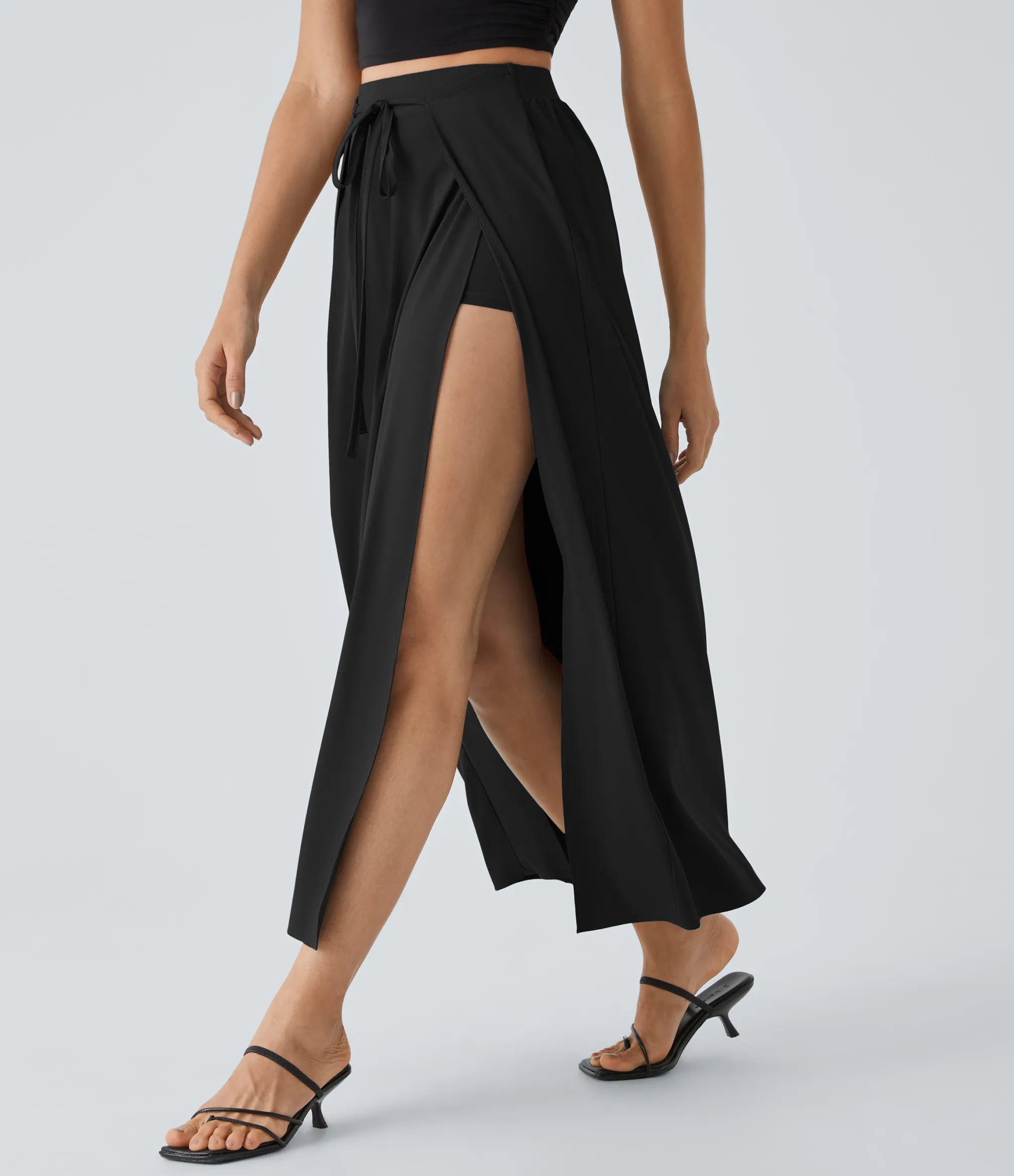 Maxi & Midi Skirts|Flowy Skirts<HALARA Breezeful™ High Waisted Tie Front Flowy 2-in-1 Maxi Quick Dry Casual Skirt