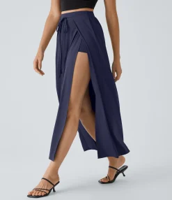 Maxi & Midi Skirts|Flowy Skirts<HALARA Breezeful™ High Waisted Tie Front Flowy 2-in-1 Maxi Quick Dry Casual Skirt