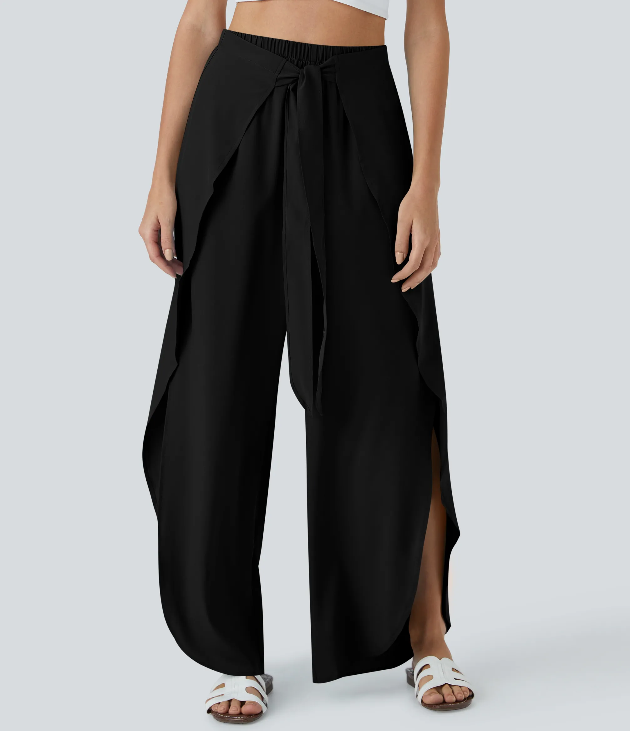 Flowy Pants|High-Waisted Pants<HALARA Breezeful™ High Waisted Tie Front Palazzo Flowy Wide Leg Quick Dry Casual Pants