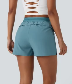 Active Shorts|Shorts<HALARA Breezeful™ Mid High Waisted Side Zip Pocket Ruffle Quick Dry Running Shorts