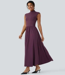 Flowy Dresses|Maxi & Midi Dresses<HALARA Breezeful™ Mock Neck Cap Sleeve Quick Dry Flowy Flare Maxi Casual Dress