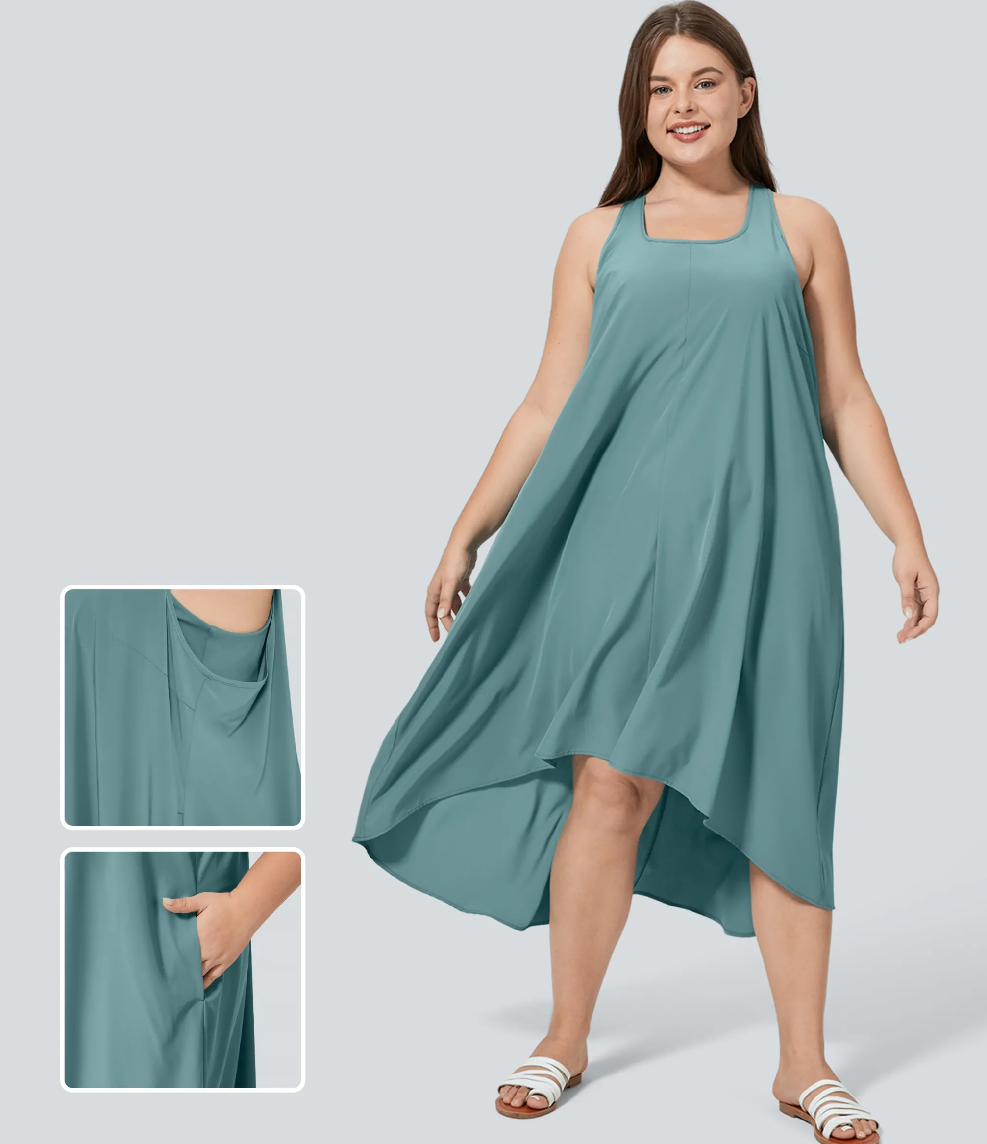 Flowy Dresses|Plus Size<HALARA Breezeful™ RacerPocket High Low Flowy Midi Quick Dry Casual Plus Size Dress