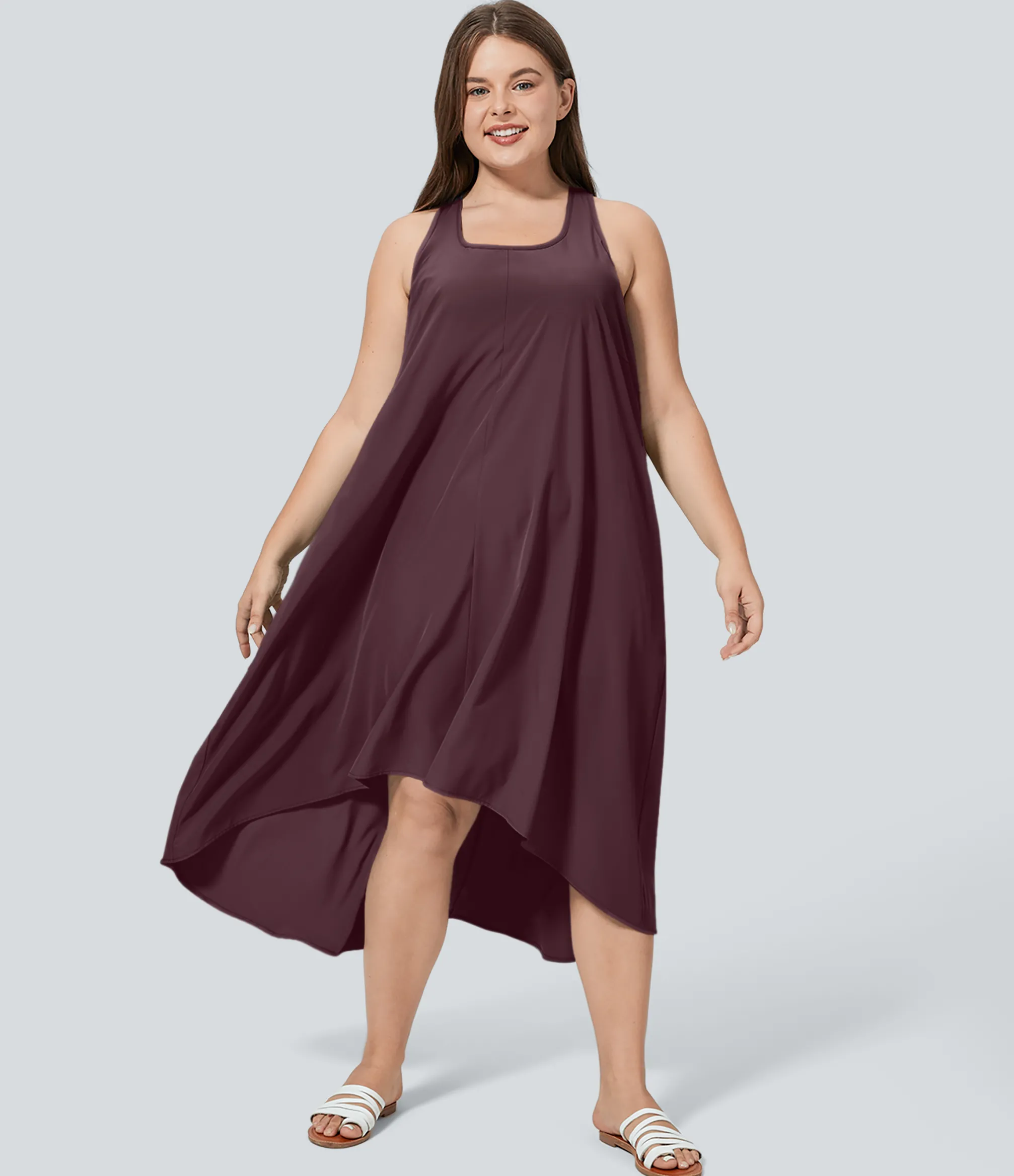 Flowy Dresses|Plus Size<HALARA Breezeful™ RacerPocket High Low Flowy Midi Quick Dry Casual Plus Size Dress