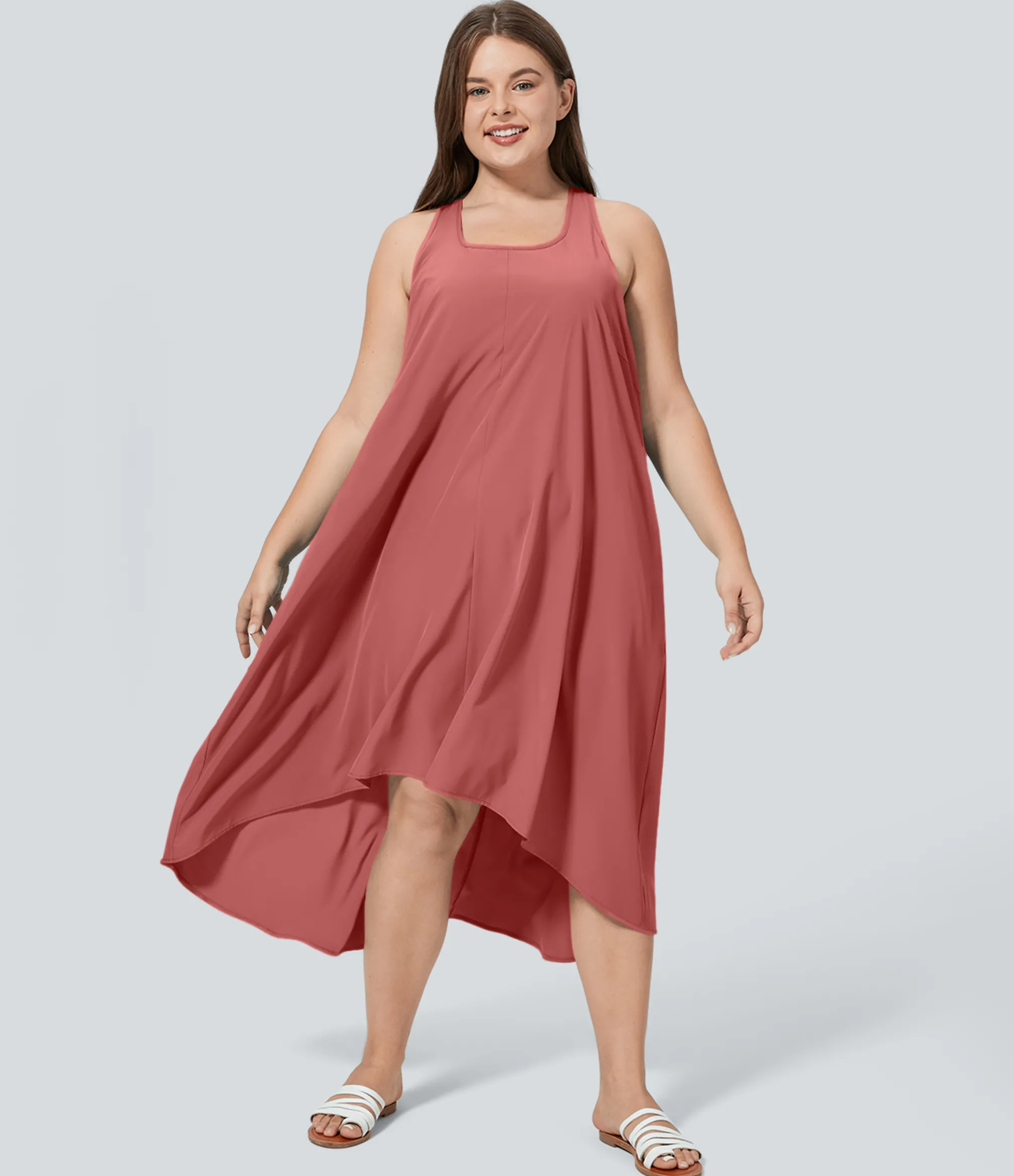Flowy Dresses|Plus Size<HALARA Breezeful™ RacerPocket High Low Flowy Midi Quick Dry Casual Plus Size Dress