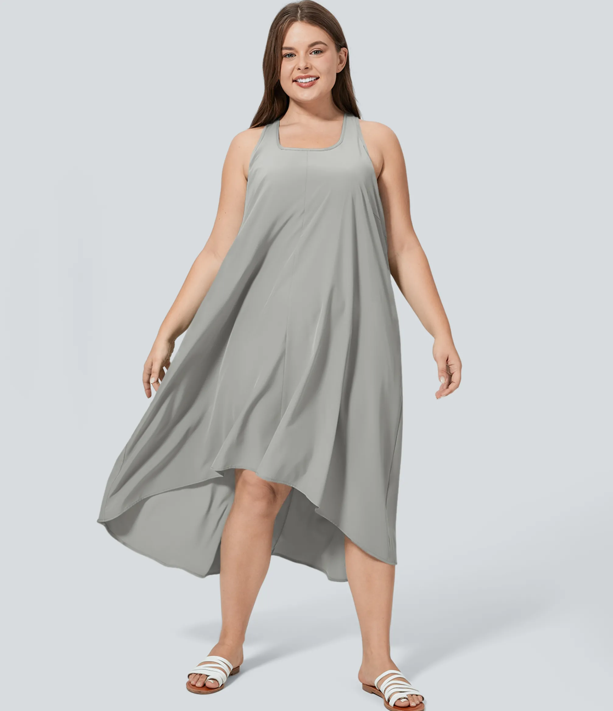 Flowy Dresses|Plus Size<HALARA Breezeful™ RacerPocket High Low Flowy Midi Quick Dry Casual Plus Size Dress