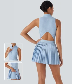 Flowy Dresses|Mini Dresses<HALARA Breezeful™ Sleeveless Cut Out 2-in-1 Pleated Quick Dry Mini Tennis Active Dress with Pockets