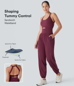 Jumpsuits<HALARA Breezeful™ SoCinched U Neck Cu Out Tummy Control Pocket Quick Dry Yoga Jumpsuit