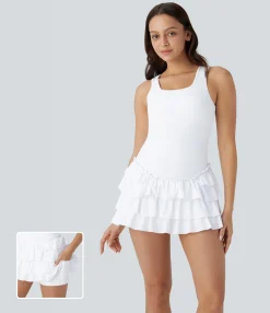Dresses|Flowy Dresses<HALARA Breezeful™ Square Neck Layered Ruffle 2 Piece Pocket Micro Mini Quick Dry Dance Active Dress