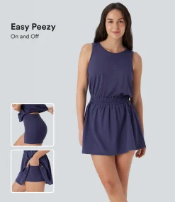 Dresses|Flowy Dresses<HALARA Breezeful™ Tie Back 2-in-1 Pocket Color Block Mini Quick Dry Yoga Active Tank Dress-Easy Peezy
