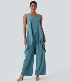 Tank Tops & Camis|Tank Tops<HALARA Breezeful™ V Neck Crossover Ruffle Hem Flowy High Low Longline Quick Dry Tank Top