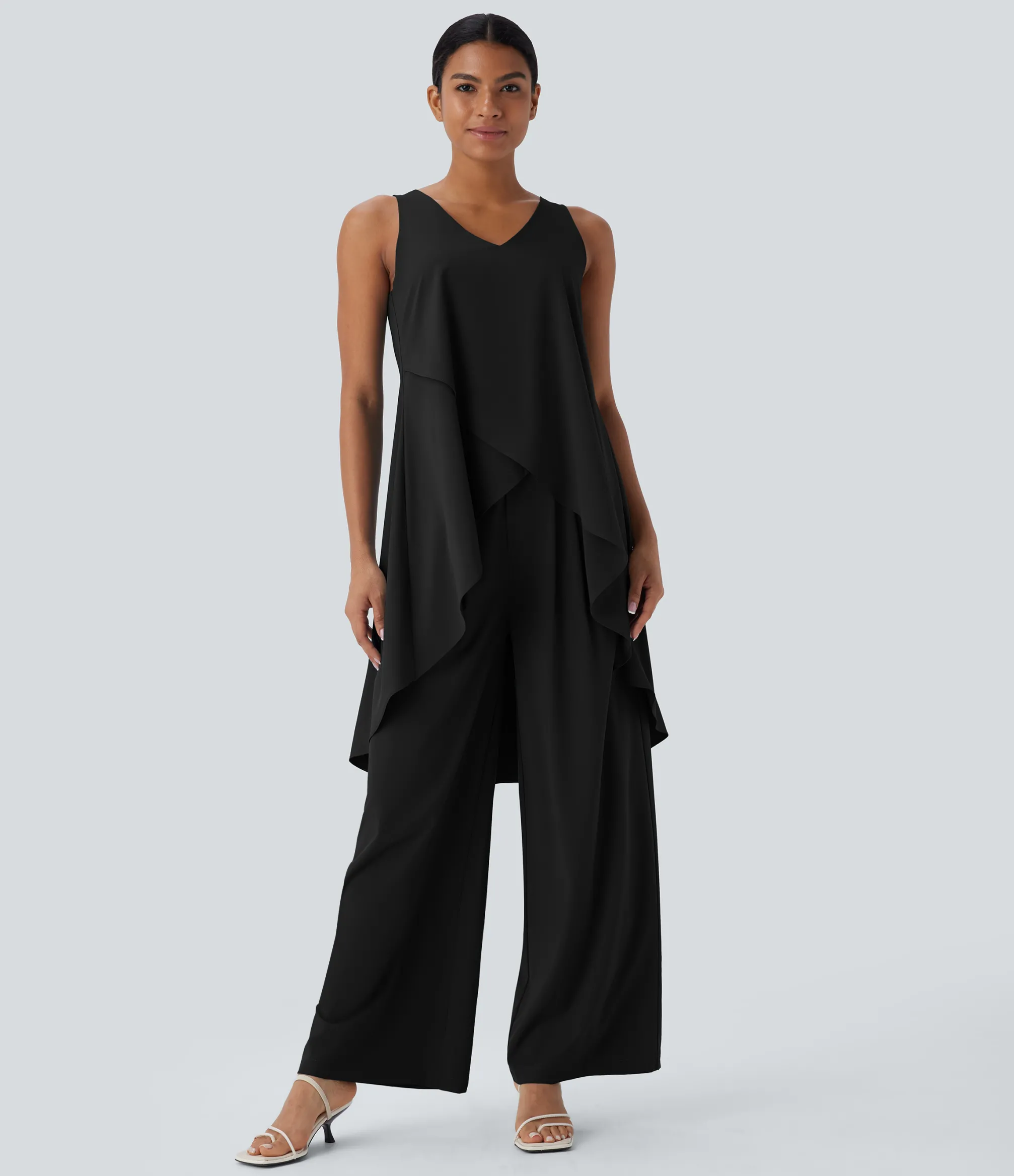 Tank Tops & Camis|Tank Tops<HALARA Breezeful™ V Neck Crossover Ruffle Hem Flowy High Low Longline Quick Dry Tank Top