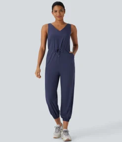 Jumpsuits<HALARA Breezeful™ V Neck Sleeveless Drawstring Pockets Quick Dry Camping Jogger Jumpsuit