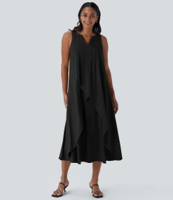 Dresses|Flowy Dresses<HALARA Breezeful™ V Neck Sleeveless Layered Flowy Quick Dry Midi Casual Dress