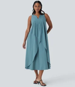 Dresses|Flowy Dresses<HALARA Breezeful™ V Neck Sleeveless Layered Flowy Quick Dry Midi Casual Dress