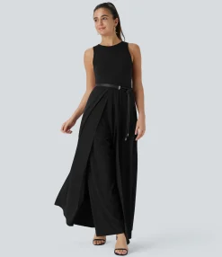 Jumpsuits<HALARA Breezeful™ Zipper Sleeveless Pocket Contrast Quick Dry Jumpsuit