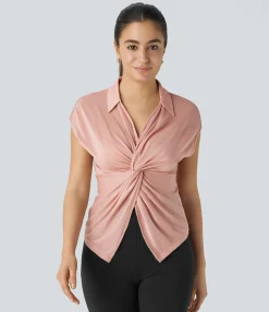 Work Tops|Shirts Blouses<HALARA Cap Sleeve Metallic Glitter Work Blouse