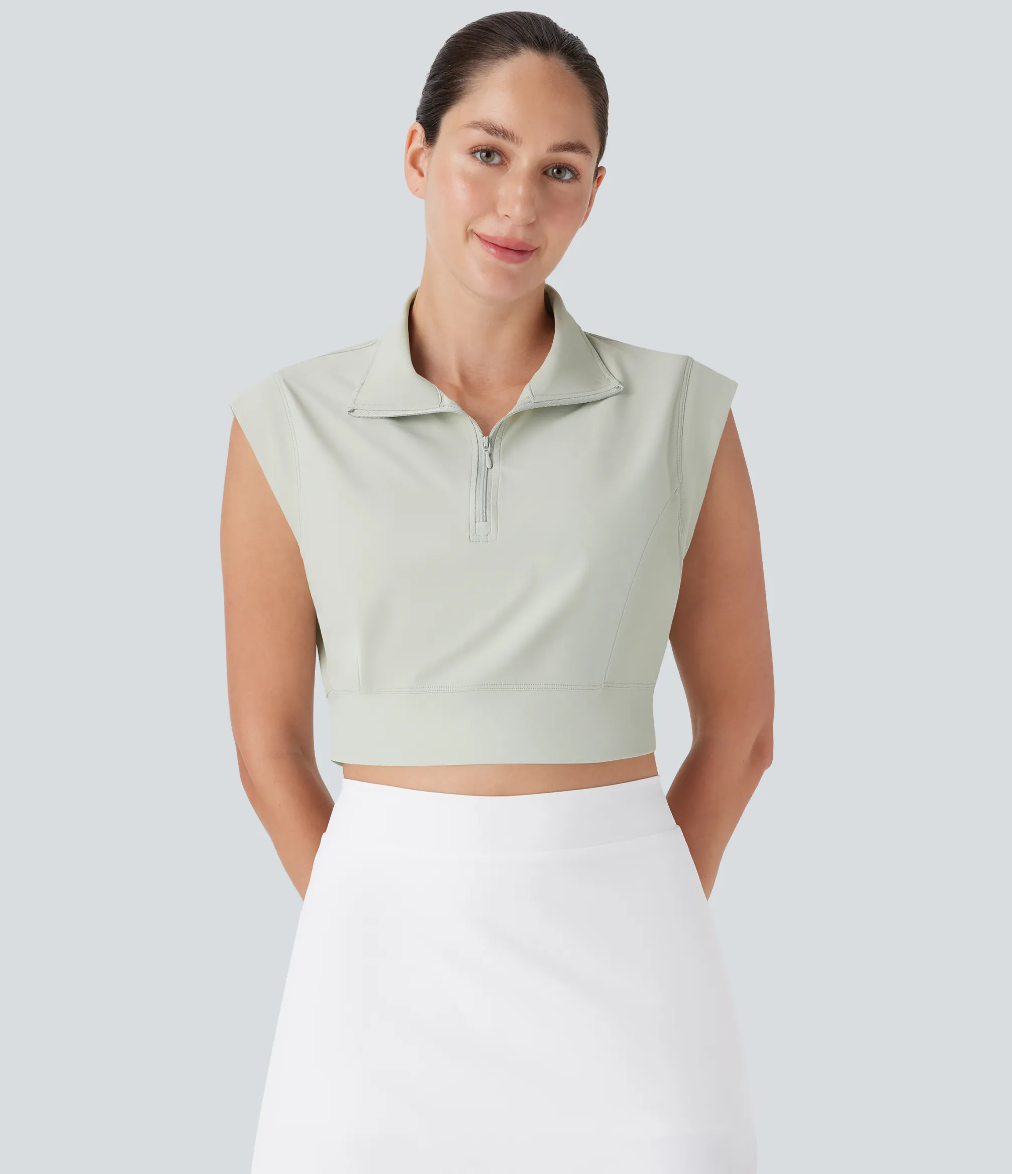 Sports Tops|Sports Tops<HALARA Collar Zipper Cropped Cool Touch Quick Dry Tennis Sports Top