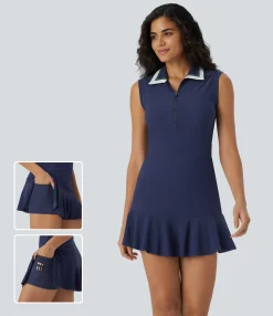 Mini Dresses|Active Dresses<HALARA Collar Zipper 2-Piece Pocket Cool Touch Mini Golf Active Dress-Golf Tee Pocket