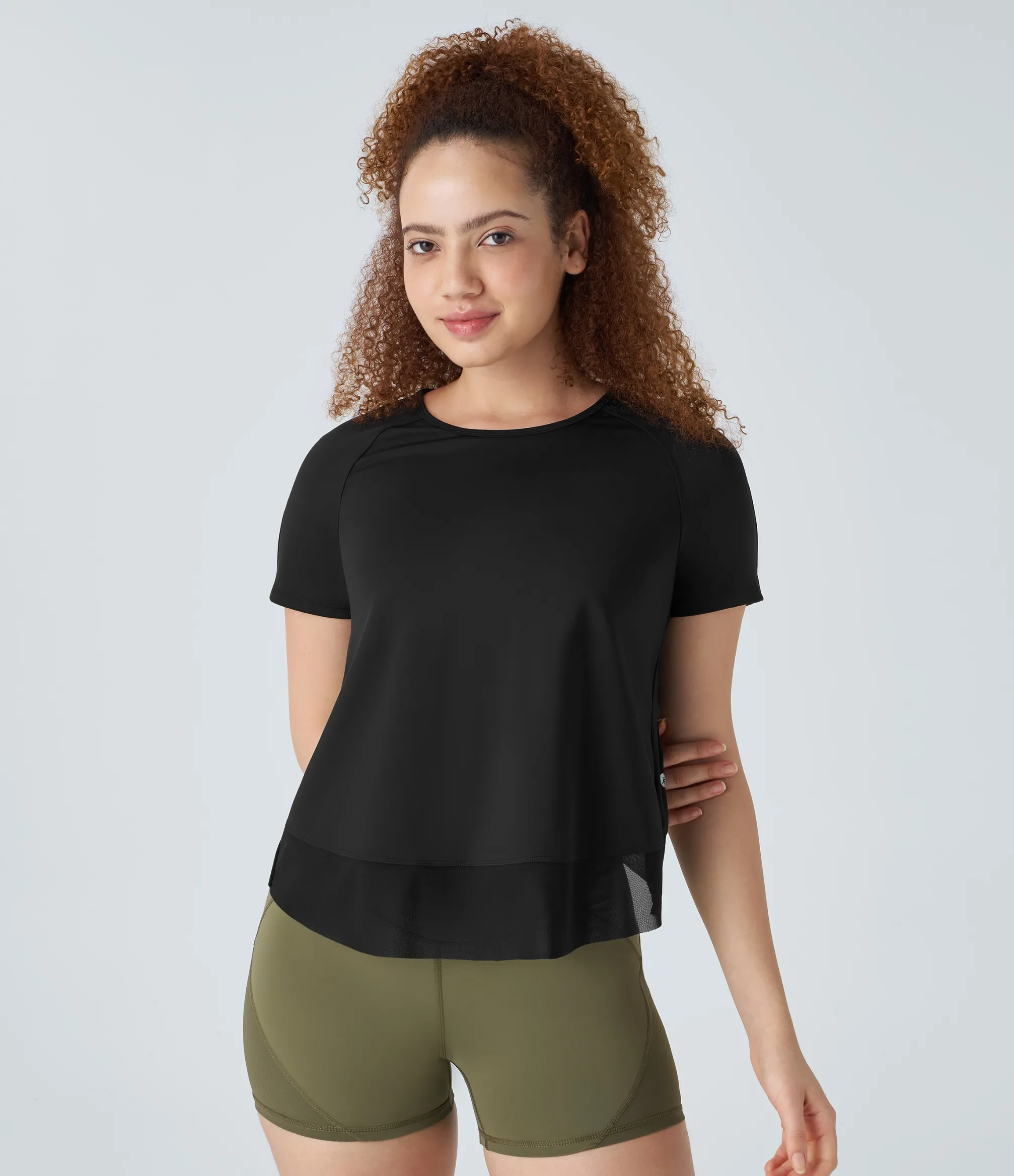 Yoga Tops|Sports Tops<HALARA Contrast Mesh Crossover Hem Yoga Sports Top