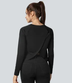 Sports Tops|Sports Tops<HALARA Contrast Mesh Hem Long Sleeve Cool Touch Yoga Sports Top-UPF50+