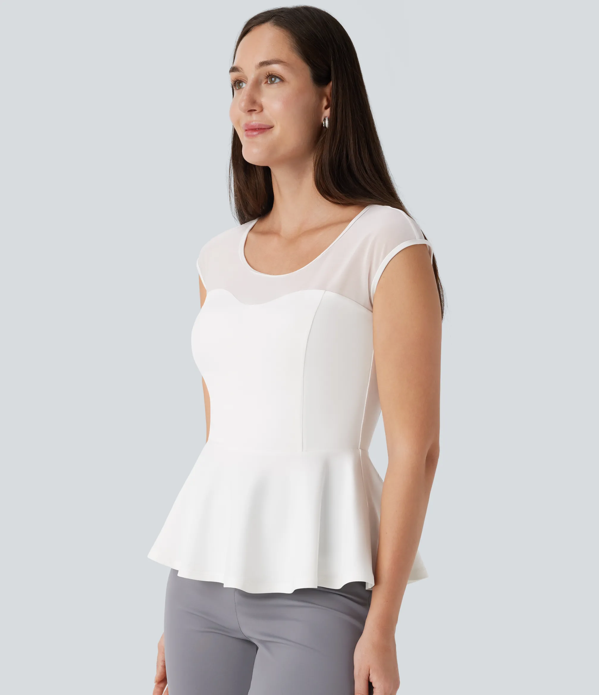 Work Tops<HALARA Contrast Mesh Slim Work Peplum Top