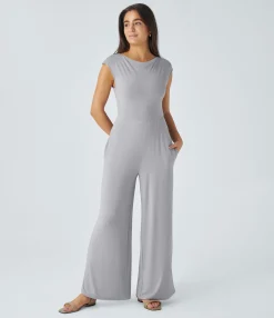 Jumpsuits<HALARA Cowl Neck Cap Sleeve Pocket Casual Jumpsuit
