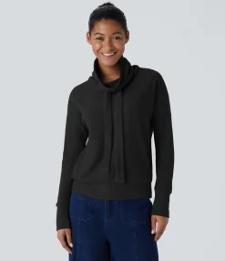 Sweatshirts & Hoodies<HALARA Cowl Neck Drawstring Dropped Shoulder Long Sleeve Relaxed Waffle Casual Sweatshirt