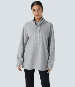 Sweatshirts & Hoodies<HALARA Cowl Neck Drawstring Thumb Hole Knit Waffle Casual Sweatshirt