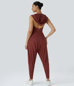 Jumpsuits<HALARA Cowl Neck Hooded Sleeveless Yoga Harem Jumpsuit