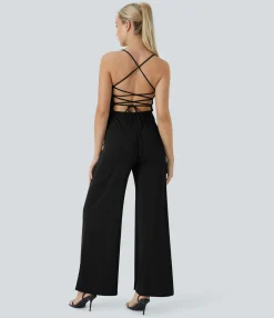 Jumpsuits<HALARA Cowl Neck Lace Up Slip Jumpsuit