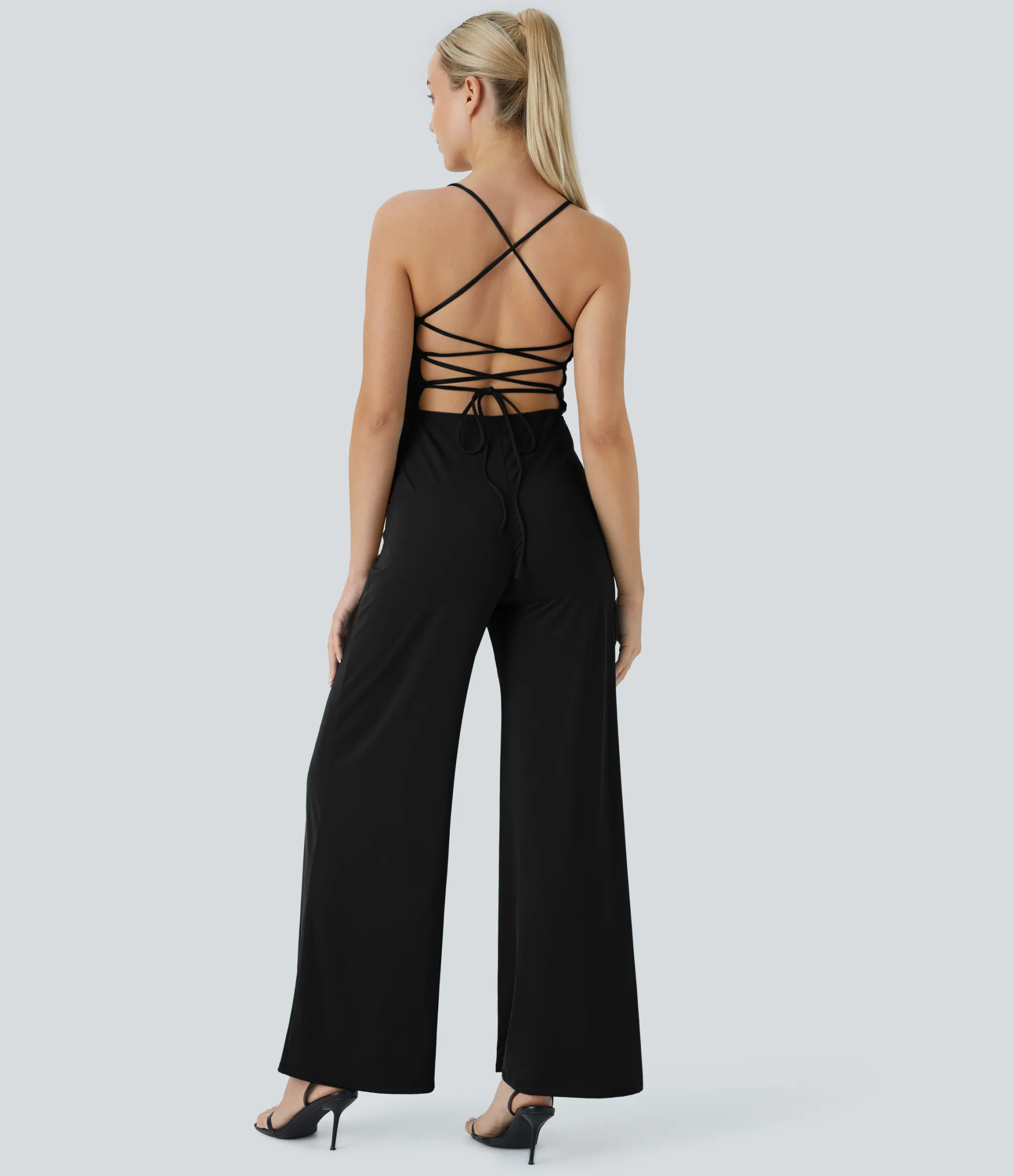 Jumpsuits<HALARA Cowl Neck Lace Up Slip Jumpsuit