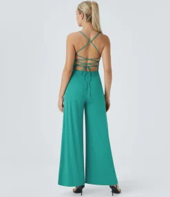 Jumpsuits<HALARA Cowl Neck Lace Up Slip Jumpsuit