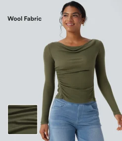 Casual Tops<HALARA Cowl Neck Long Sleeve Ruched Casual Wool Top